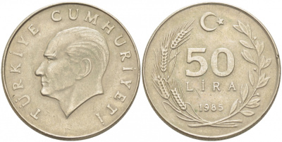 ТУРЦИЯ 50 ЛИР 1985 KM 966 медь никель цинк 4402-833