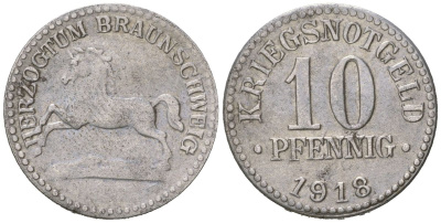 Брауншвейг 10 пфеннигов 1918 Funck 56.2A, Men05 3454.3, Men18 4388.3, Jeger 3a железо 99-859