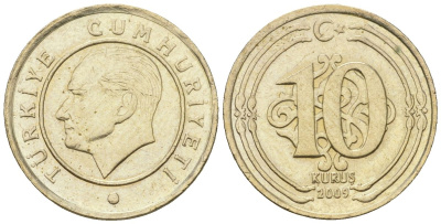 Турция 10 курушей 2009 KM 1241 медь цинк никель 4602-1134