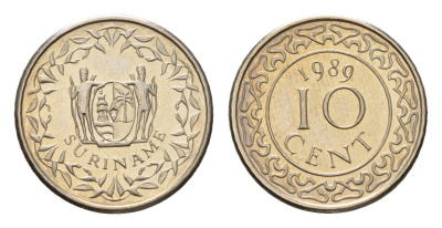 Суринам 10 центов 1989 KM 13a медно-никель UNC 4685-715
