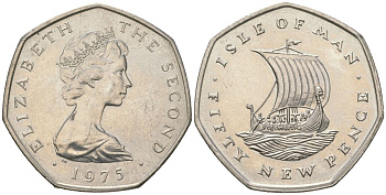 Остров Мэн 50 пенсов 1975 Елизавета II (1952-2022) KM 24 медно-никель UNC 4619-137