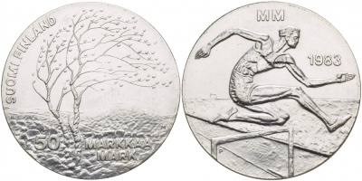 Финляндия 50 марок 1983 K-T, чемпионат мира по атлетике, бег с препятствиями KM 61 серебро 1520-1231