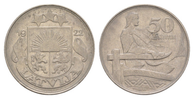 Латвия 50 сантимов 1922 год-тип KM 6 никель 4657-813
