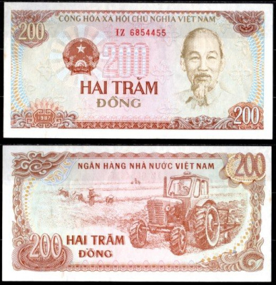Вьетнам 200 донг 1987 Хо Ши Мин, трактор Pick 100 c (1) бумага UNC (пресс) 6293-24-3-1