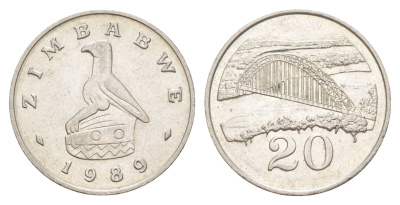 Зимбабве 20 центов 1989 мост Бирченоу KM 4 медно-никель UNC 4654-457