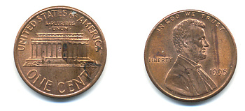 США 1 ЦЕНТ 1995 ЛИНКОЛЬН KM 201b цинк плакированный медью 86-322