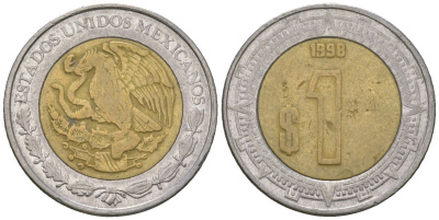 Мексика 1 песо 1998 Mo KM 603 биметалл 4591-135
