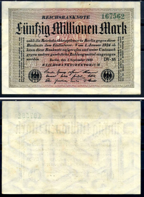 Германия 50000000 марок 1923 1 сентября 1923 Pick 109 b (1) бумага 7552-72-3-1