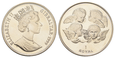 Гибралтар 1 роял 1999 Херувимы KM 832 медно-никель BU 1524-1942