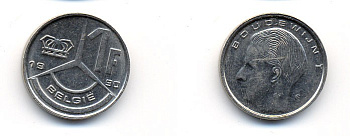 БЕЛЬГИЯ 1 ФРАНК 1990 BELGIE KM 171 железо плакированное никелем 62-2734