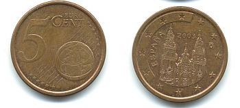 ИСПАНИЯ 5 ЕВРОЦЕНТОВ 2003 KM 1042 сталь плакированная медью 29-1167