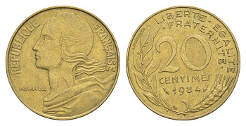 Франция 20 сантимов 1984 KM 930 алюминиевая бронза 4539-636