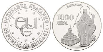 Болгария 1000 левов 1996 Иоанн Рыльский KM 222 серебро PROOF 413-4941