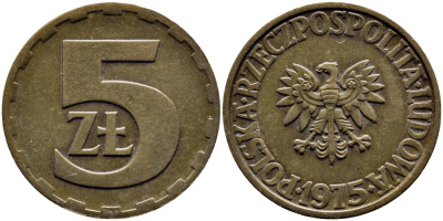 ПОЛЬША 5 ЗЛОТЫХ 1975 ЛЕНИНГРАДСКИЙ МОНДВОР KM 81.1 латунь 51-1134