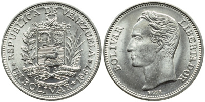 Венесуэла 1 боливар 1967 Симон Боливар KM 42 никель 51-327