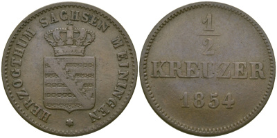 Саксен-Мейнинген 1/2 крейцера 1854 KM 162 медь 99-713