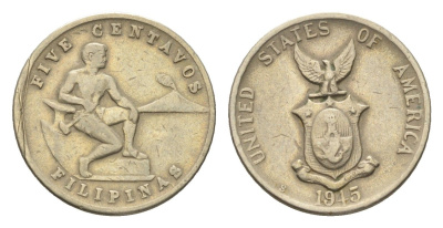Филиппины 5 сентаво 1945 Администрация США KM 180a медно-никель 4668-651