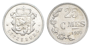 Люксембург 25 сантимов 1970 Герцог Жан (1964-1999) KM 45a алюминий 4643-432