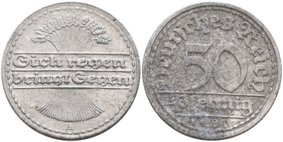 Германия 50 пфеннигов 1920 А KM 27 J.301 алюминий    4589-215