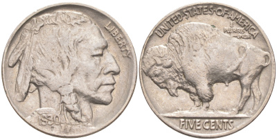 США 5 ЦЕНТОВ 1930 ИНДЕЕЦ, БИЗОН KM 134 медно-никель 106-246