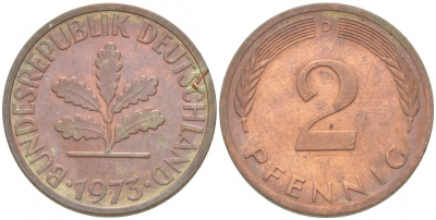 ФРГ 2 пфеннига 1973 D KM 106а, J.381а сталь плакированная медью 3996-1111