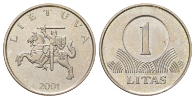 Литва 1 лит 2001 KM 111 медно-никель UNC 4624-713