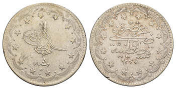 Турция 20 курушей 1861 (1868) AH 1277, Османская империя KM 693 серебро 1515-1642