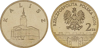 Польша 2 злотых 2006 MW, серия польские города, Калиш KM 580 латунь UNC 603-515