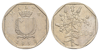 Мальта 50 центов 1998 девясил KM 98 медно-никель 4646-1226