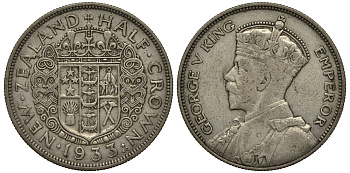 Новая Зеландия 1/2 кроны 1933 Георг V (1910-1936) KM 5 серебро 272-633