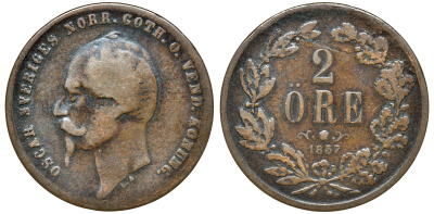 Швеция 2 эре 1857 Оскар I (1844-1859) KM 688 медь 4179-1037