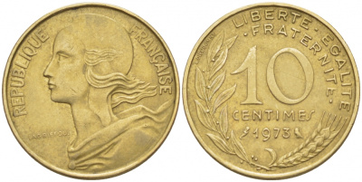 ФРАНЦИЯ 10 САНТИМОВ 1973 ТИП MARIANNE KM 929 медь алюминий никель 112-563