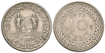 Суринам 10 центов 1972 KM 13 медно-никель 4611-824