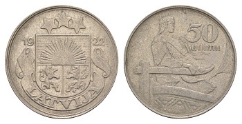 Латвия 50 сантимов 1922 год-тип KM 6 никель 4657-754