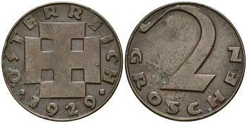 Австрия 2 гроша 1929 KM 2837 бронза 4576-1028