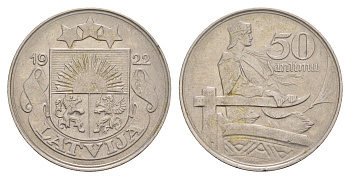 Латвия 50 сантимов 1922 год-тип KM 6 никель 4657-747
