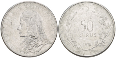 Турция 50 курушей 1976 Анатолийская невеста KM 899 нержавеющая сталь 65-642