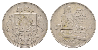 Латвия 50 сантимов 1922 год-тип KM 6 никель 4657-747