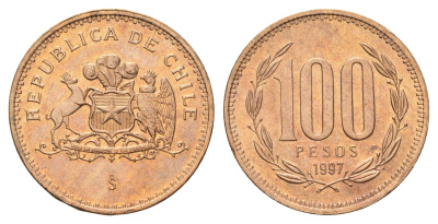 Чили 100 песо 1997 KM 226 алюминиевая бронза UNC 4148-426