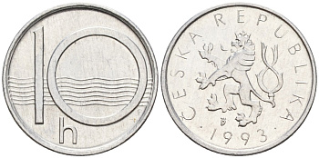 Чехия 10 геллеров 1993 KM 6 алюминий 4152-761