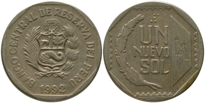 Перу 1 соль 1992 LIMA KM 308.1, Schon 107 медь цинк никель 4543-313