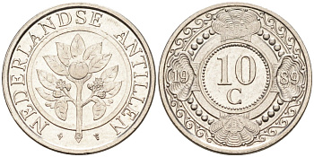 Нидерландские Антилы 10 центов 1989 Беатрикс (1980-2013) KM 34 никелированная сталь 4379-919