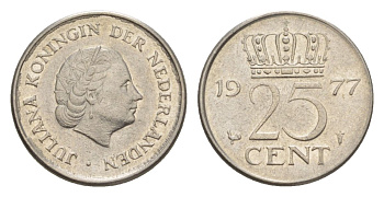 Нидерланды 25 центов 1977 KM 183 никель 4632-437