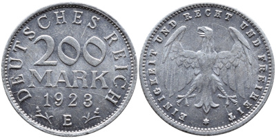 ГЕРМАНИЯ 200 МАРОК 1923 E KM 35, J. 304 алюминий 4390-931