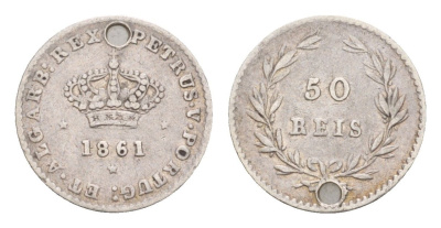 Португалия 50 реалов 1861 Педру V (1853-1861) KM 493 серебро 4651-1152