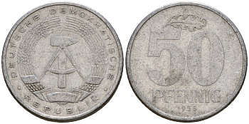 ГДР 50 пфеннигов 1958 A KM 12.1 алюминий 4601-615