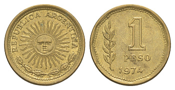 Аргентина 1 песо 1974 майское солнце KM 69 алюминиевая бронза 4613-233