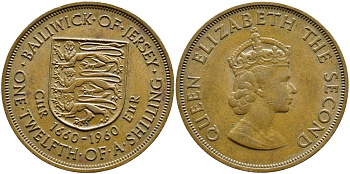 Джерси 1/12 шиллинга 1960 Елизавета II (1952-2022), 300 лет вступления на престол короля Карла II KM 23 бронза 51-5726