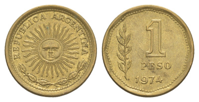 Аргентина 1 песо 1974 майское солнце KM 69 алюминиевая бронза 4613-233