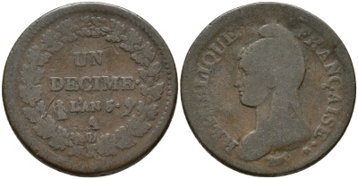 ФРАНЦИЯ 5 САНТИМОВ L'AN 9 BB KM 640.4 (С135.4) бронза 32-913